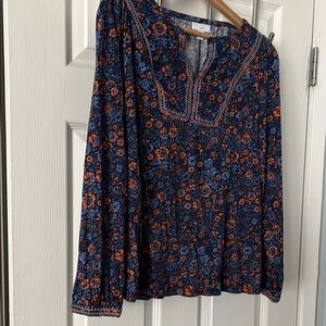J Jill Floral Blue and Orange Women's Top size M cotton blend jersey